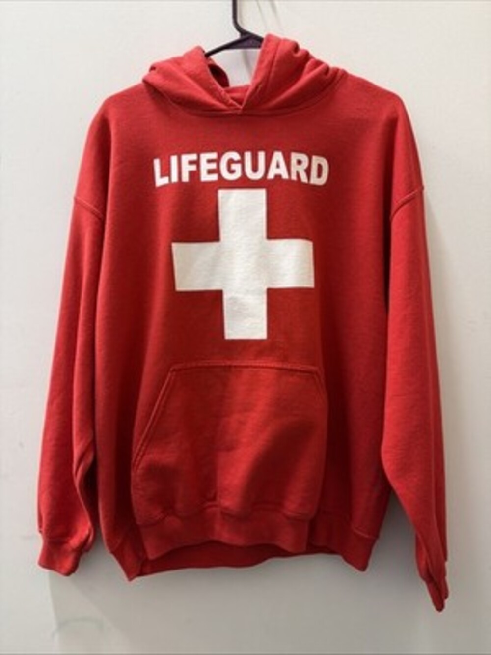Lifeguard Hoodie Men's Large Red Gildan Heavy Blend With Back Graphic